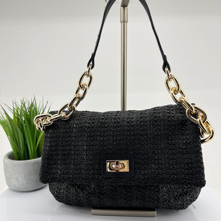 Accessories Pizazz Boutique | Addison Foldover Shoulder Bag | Pb13 Black Gold