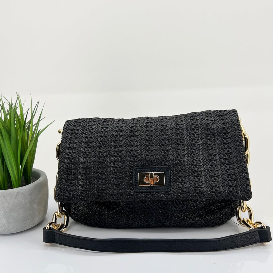 Accessories Pizazz Boutique | Addison Foldover Shoulder Bag | Pb13 Black Gold