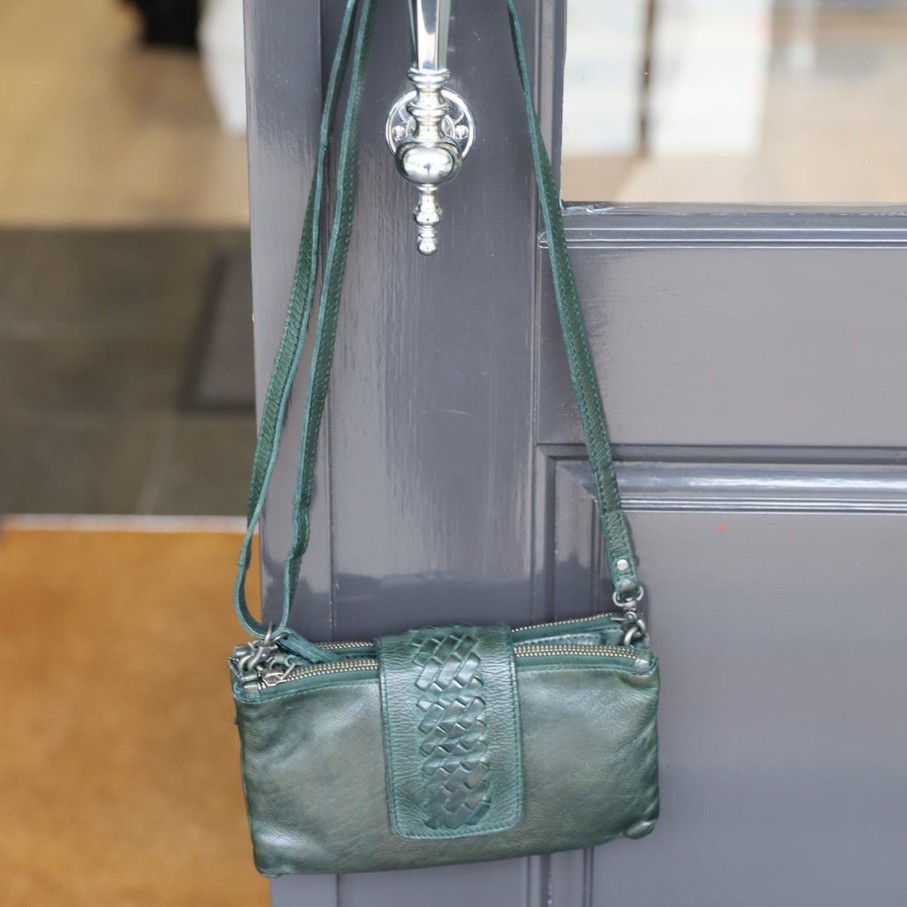 Accessories Modapelle | Multi Compartment Leather Crossbody Bag | Emerald