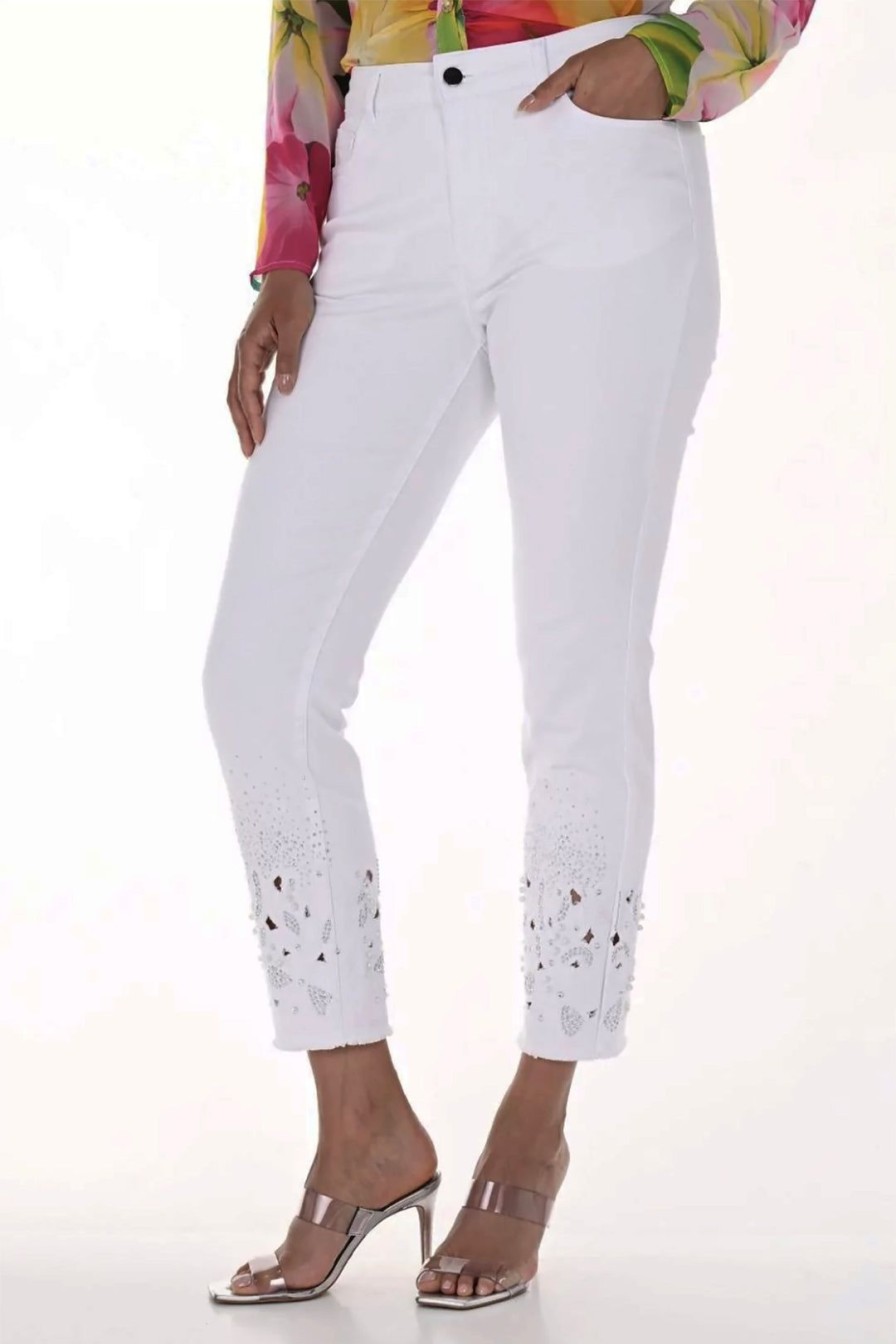 All Clothing Frank Lyman | Embellished Ankle Jeans - White - Fl13