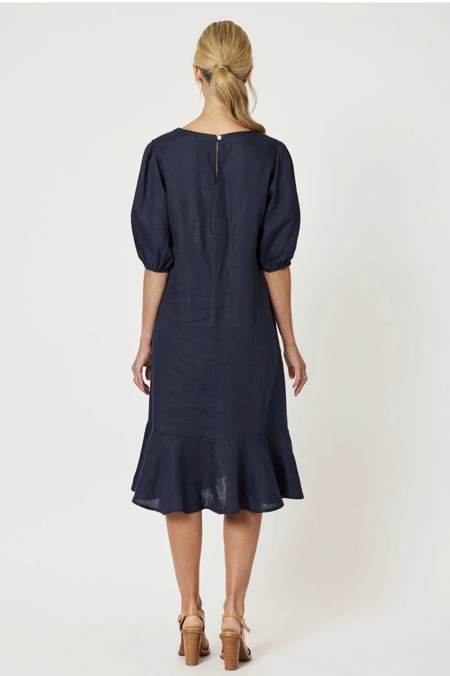 All Clothing Gordon smith | Flute Hem Linen Dress | Navy | Gs13