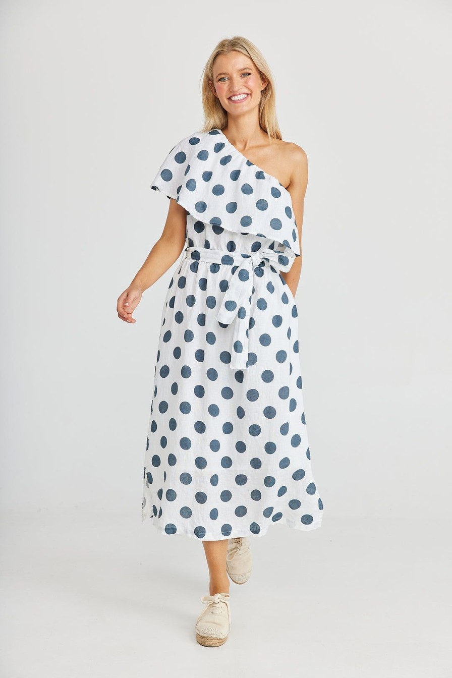 All Clothing The Shanty Corporation | Corina Midi Dress | | Ts8 Slate Dot Linen