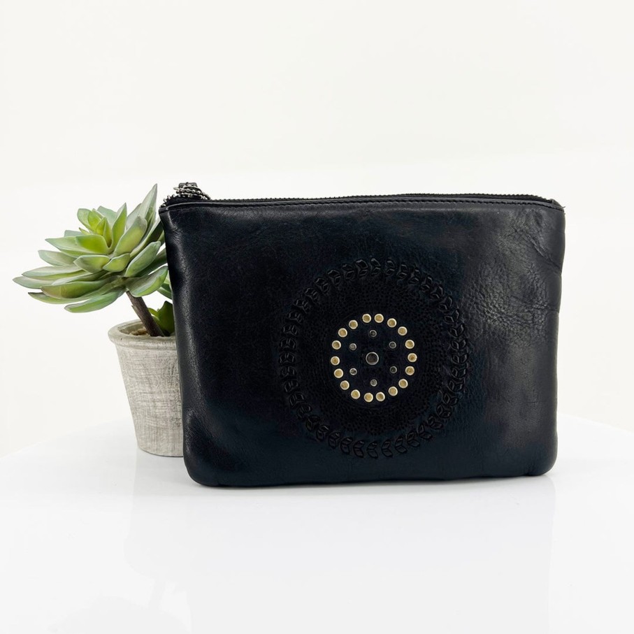 Accessories Modapelle | Leather Wristlet | Ml8 Black