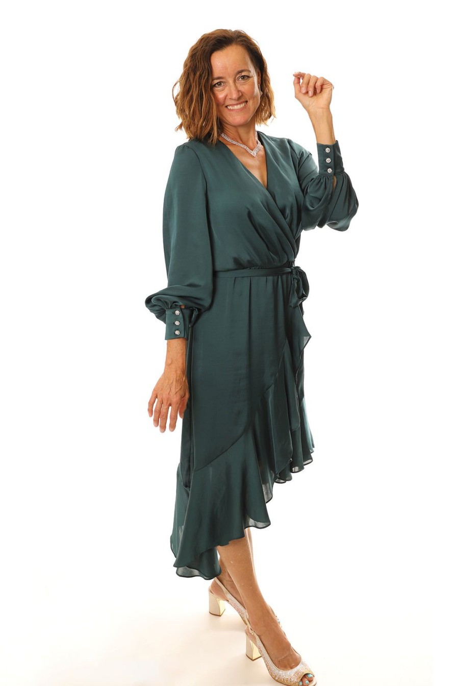 All Clothing Frank Lyman | Elegant Silk Dress | Emerald | Fl120