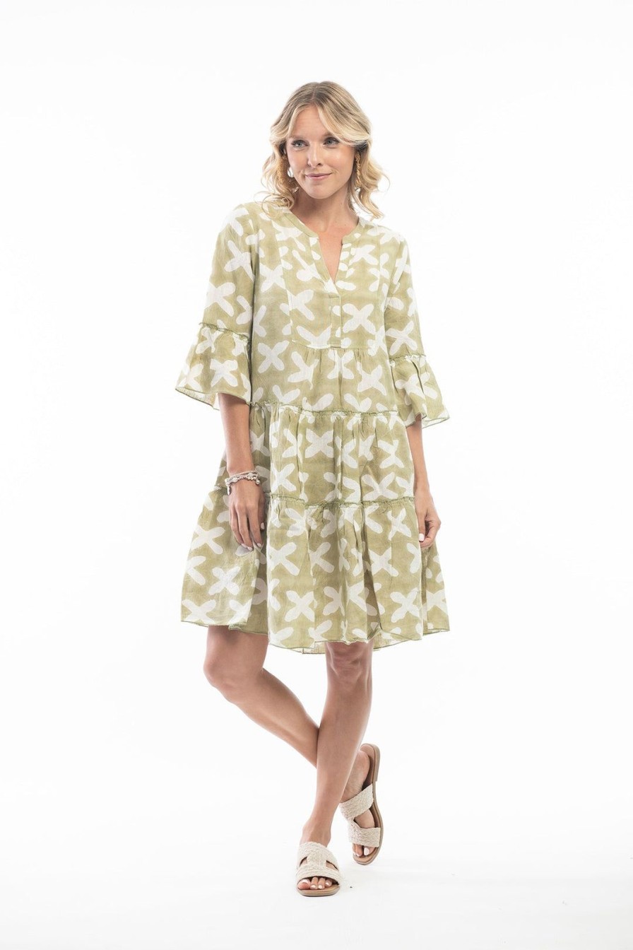 All Clothing Escape by OQ | Linen Print Dress | | Ep11 Olive