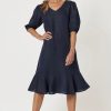 All Clothing Gordon smith | Flute Hem Linen Dress | Navy | Gs13