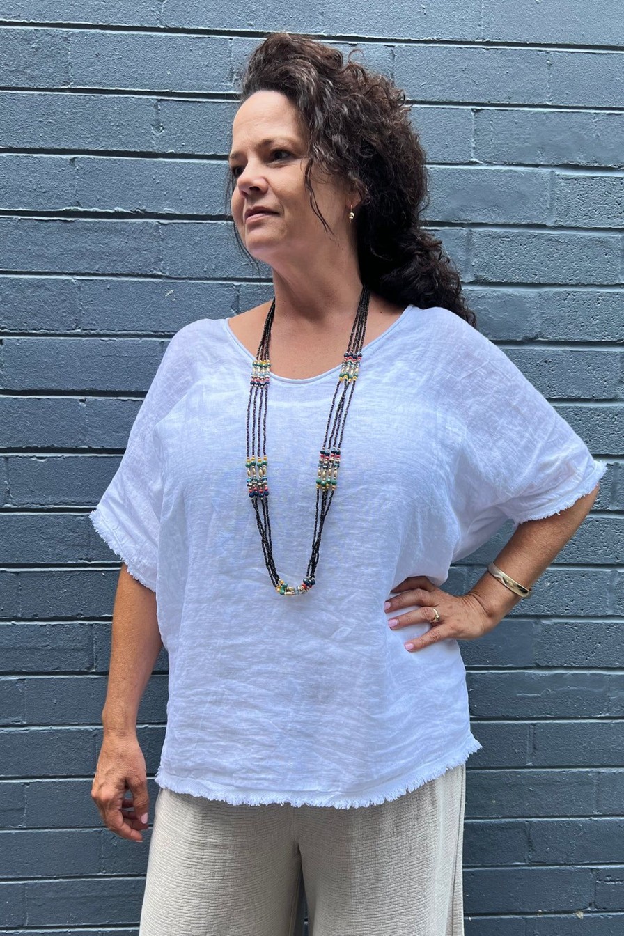 All Clothing Cindy G | Frayed V Neck Top | Cg25 White