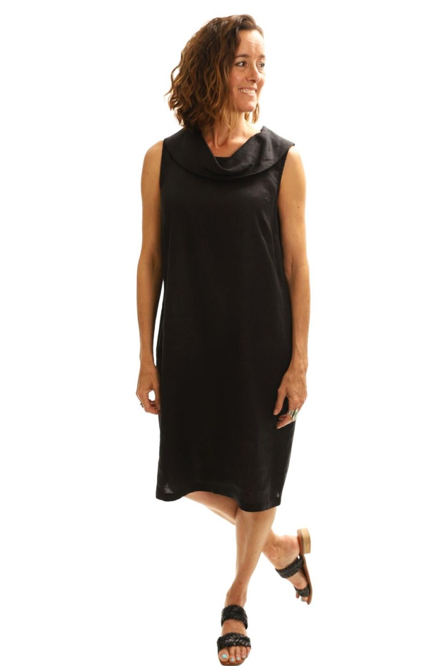 All Clothing See Saw | Cowl Neck Linen Dress | | Ss5 Black