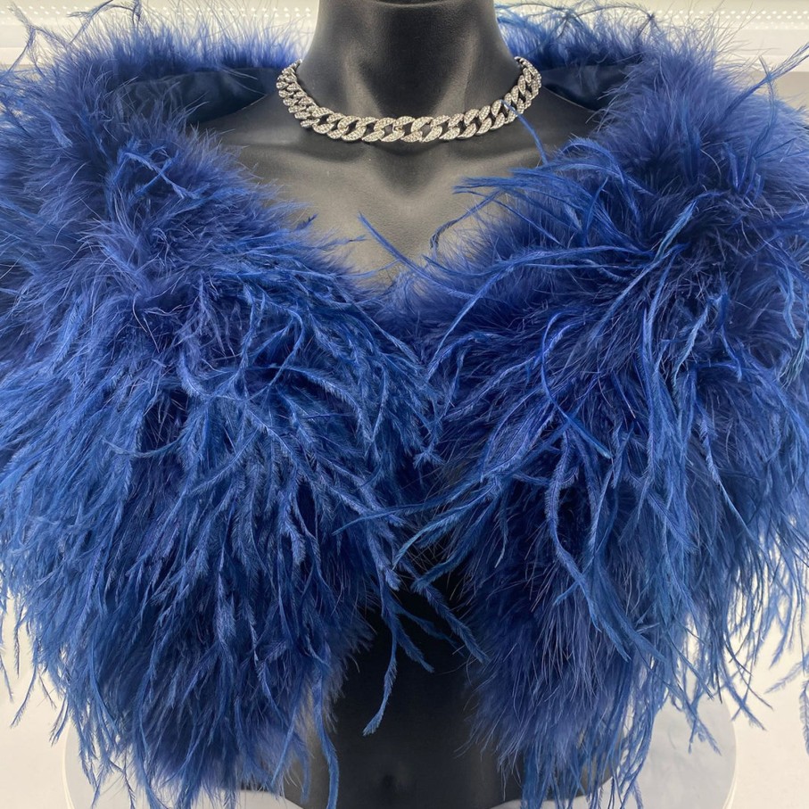 Accessories Pizazz Boutique | Ostrich Feather Shrug | Navy | Fi2