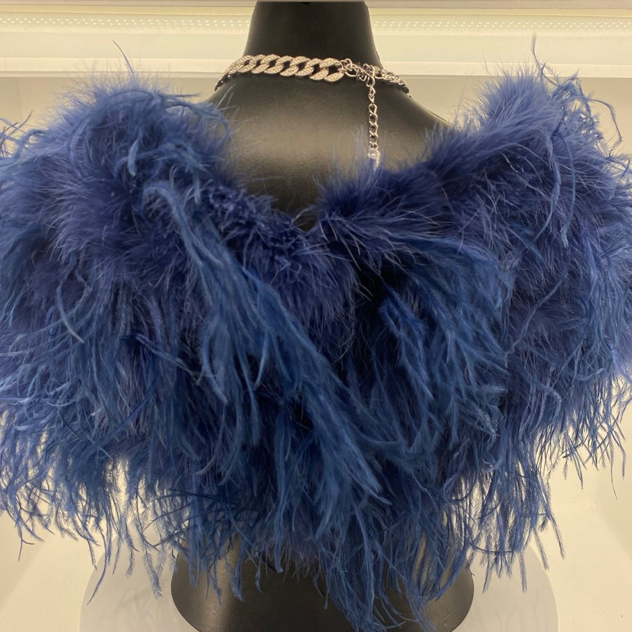 Accessories Pizazz Boutique | Ostrich Feather Shrug | Navy | Fi2