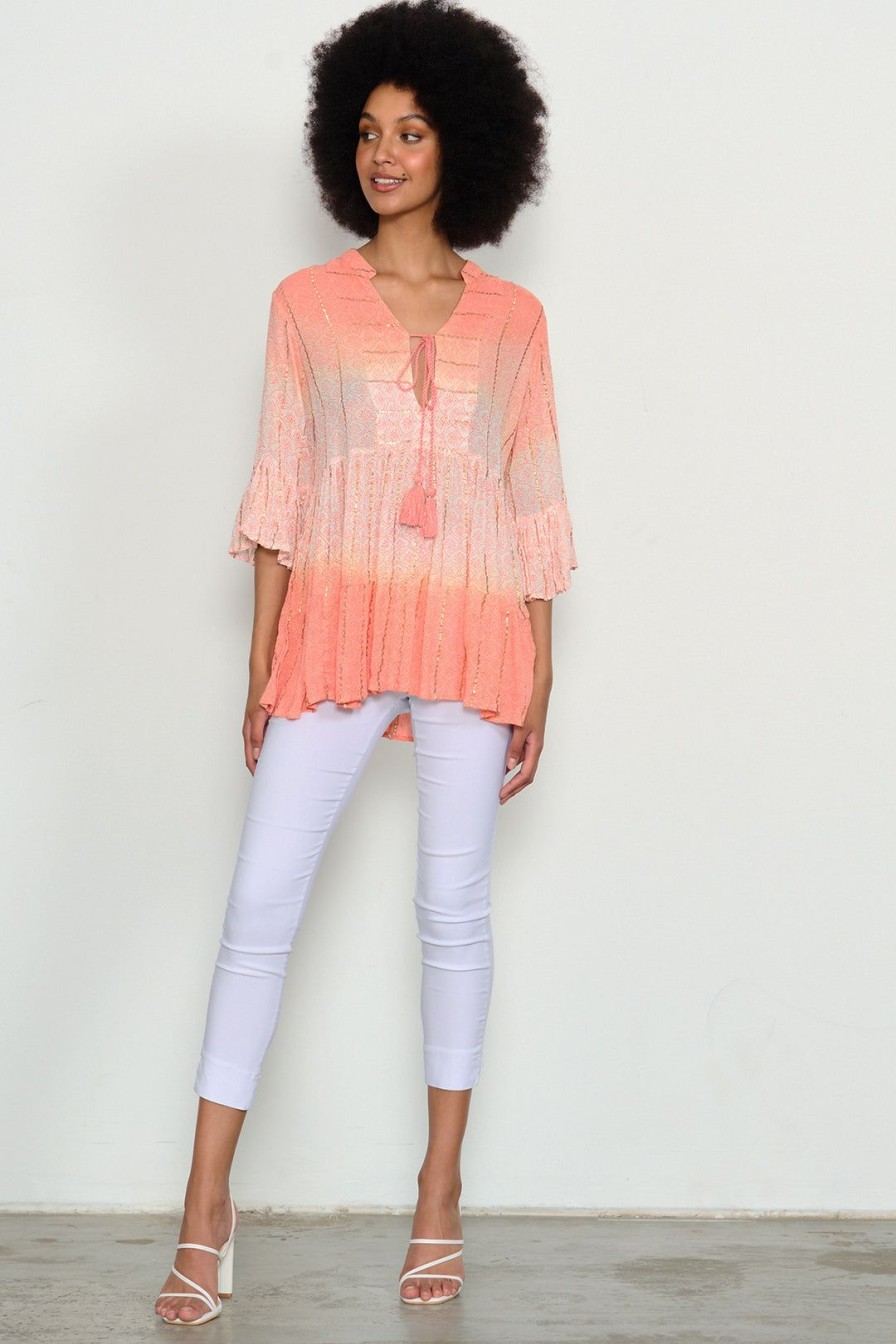 All Clothing Caju | Double Dip-Dye Blouse | Apricot | Caj27