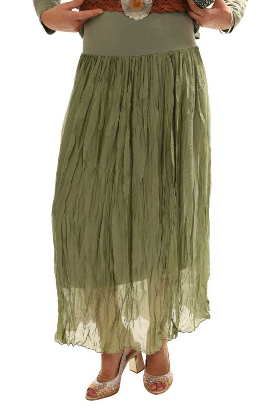 All Clothing Cindy G | Pleated Silk Jersey Skirt | Khaki | Cg40