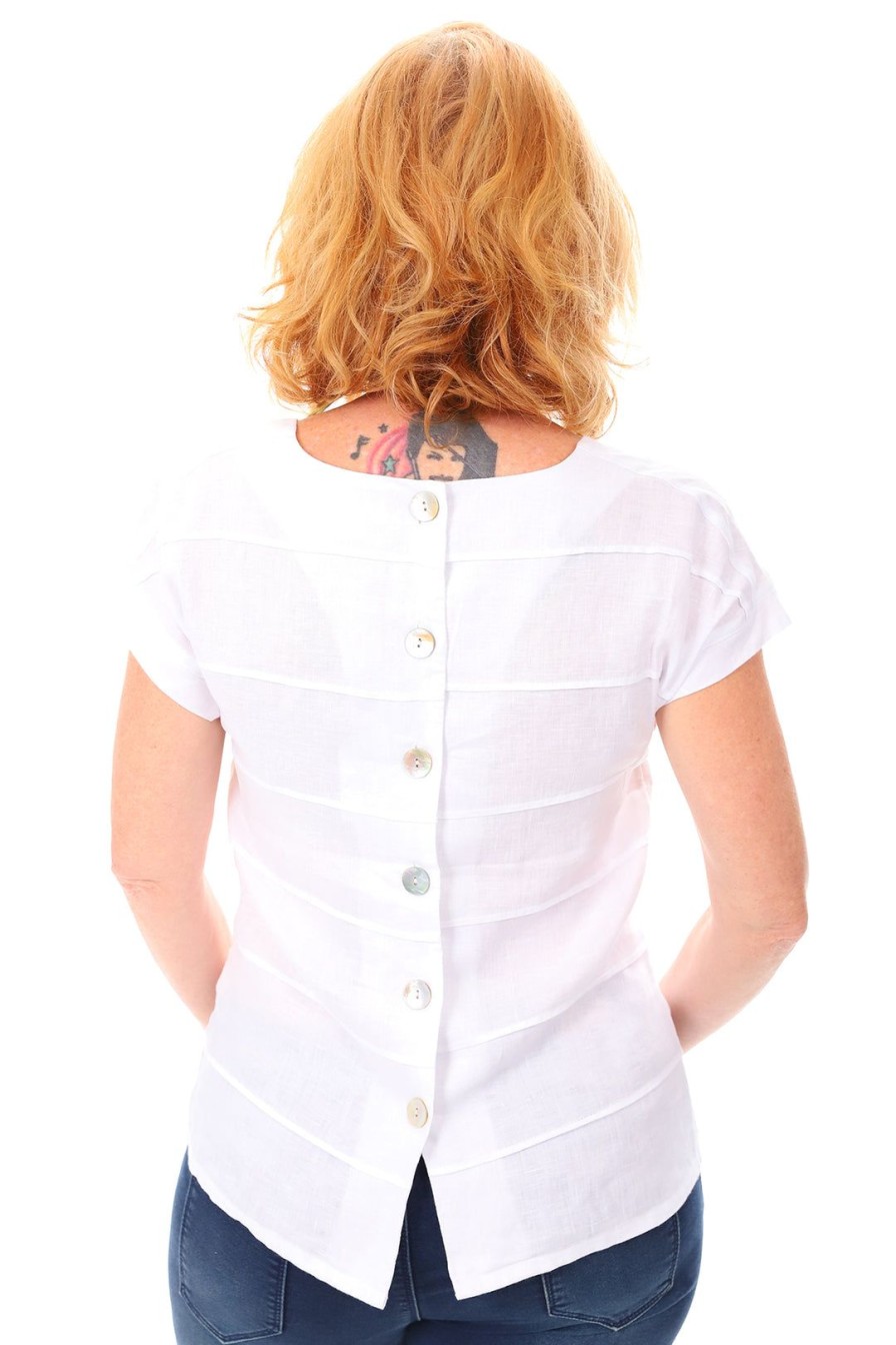 All Clothing See Saw | Linen Cap Sleeve Button Back Top | White | Ss6