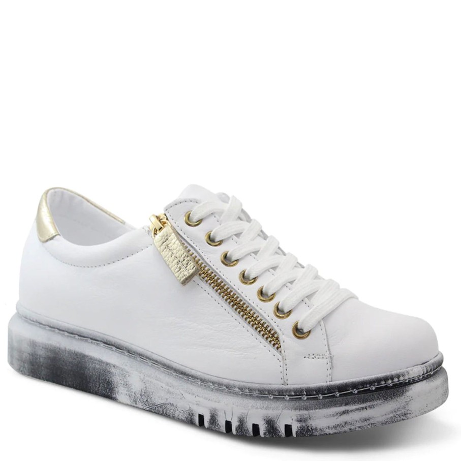 Shoes Rilassare | Tatter Leather Sneaker | White/Gold | Rs3