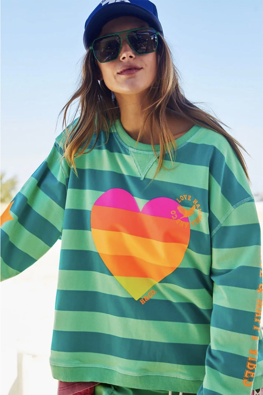 All Clothing Hammill + Co | Striped Heart Sweat - Green - Hc2