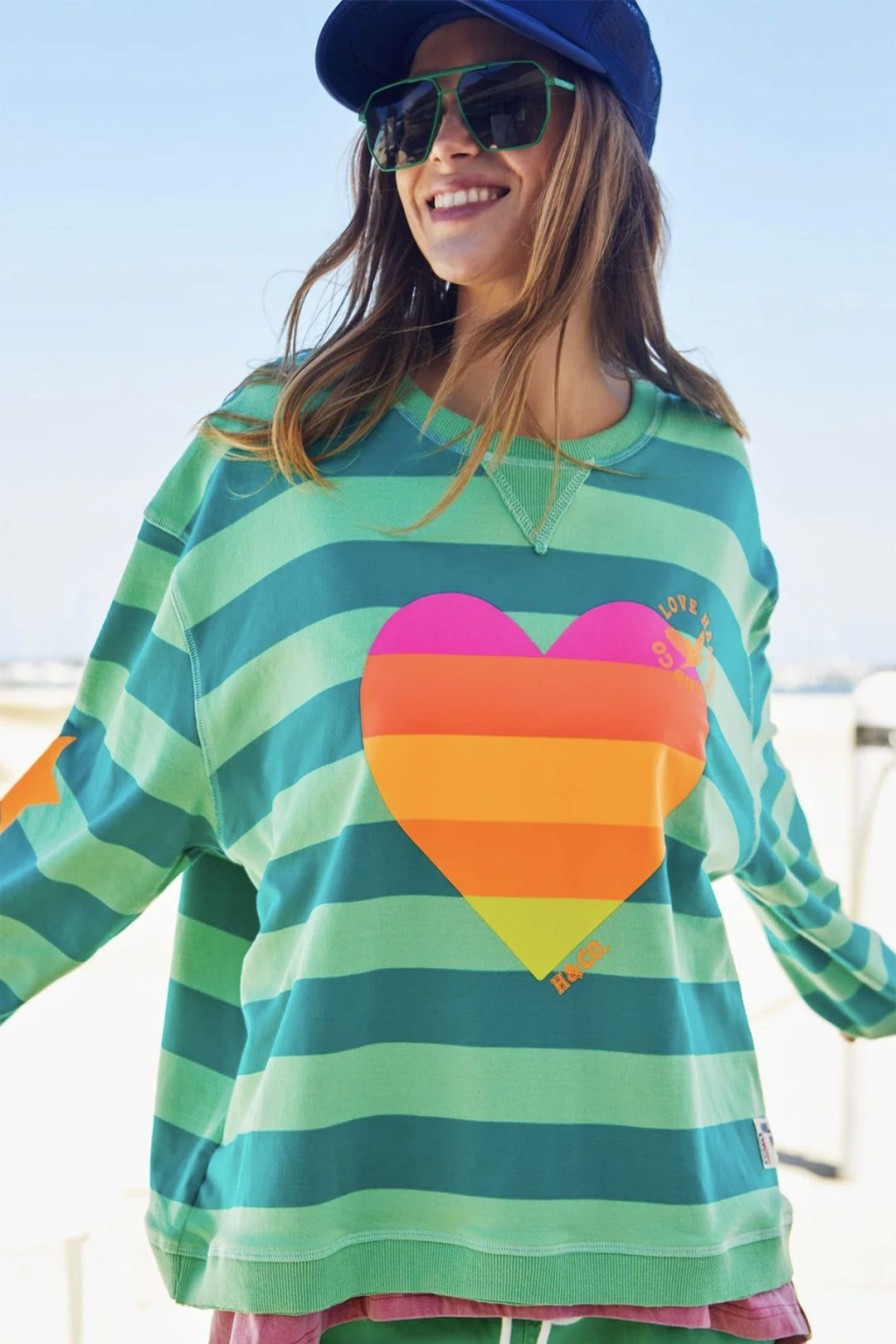 All Clothing Hammill + Co | Striped Heart Sweat - Green - Hc2