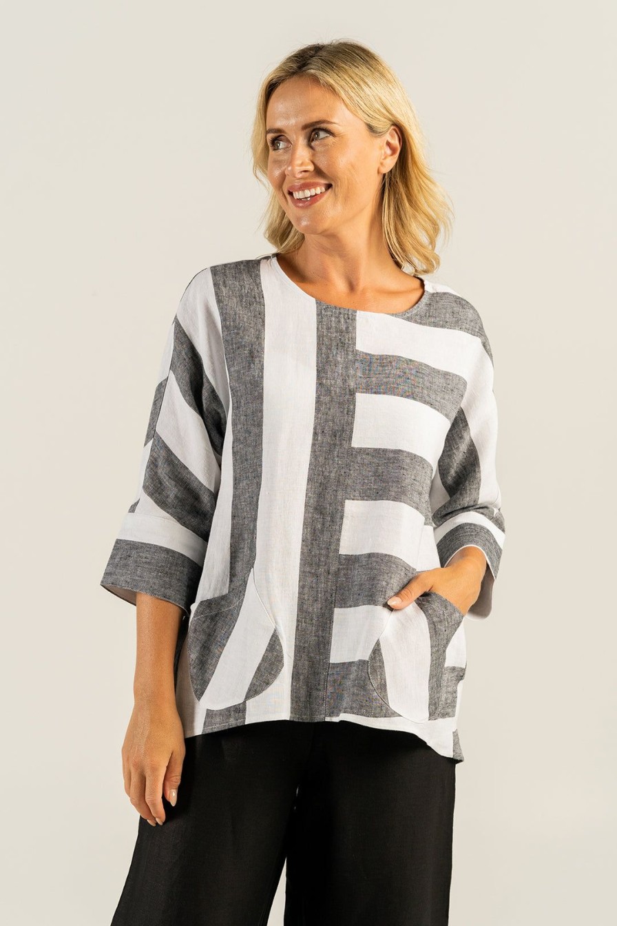 All Clothing See Saw | Linen Stripe Top | | Ss49 Black & White