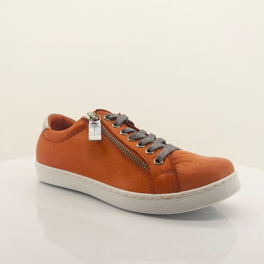 Shoes Rilassare | Token Duo Sneaker | Papaya & Silver| Rs1