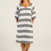 All Clothing See Saw | Linen V-Neck Stripe Dress| Ss36