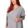 All Clothing Cindy G | V Neck Long Sleeve Top | Grey | Cg11