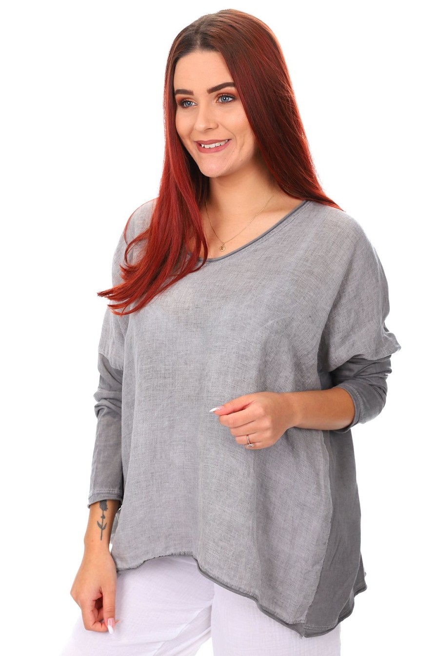 All Clothing Cindy G | V Neck Long Sleeve Top | Grey | Cg11