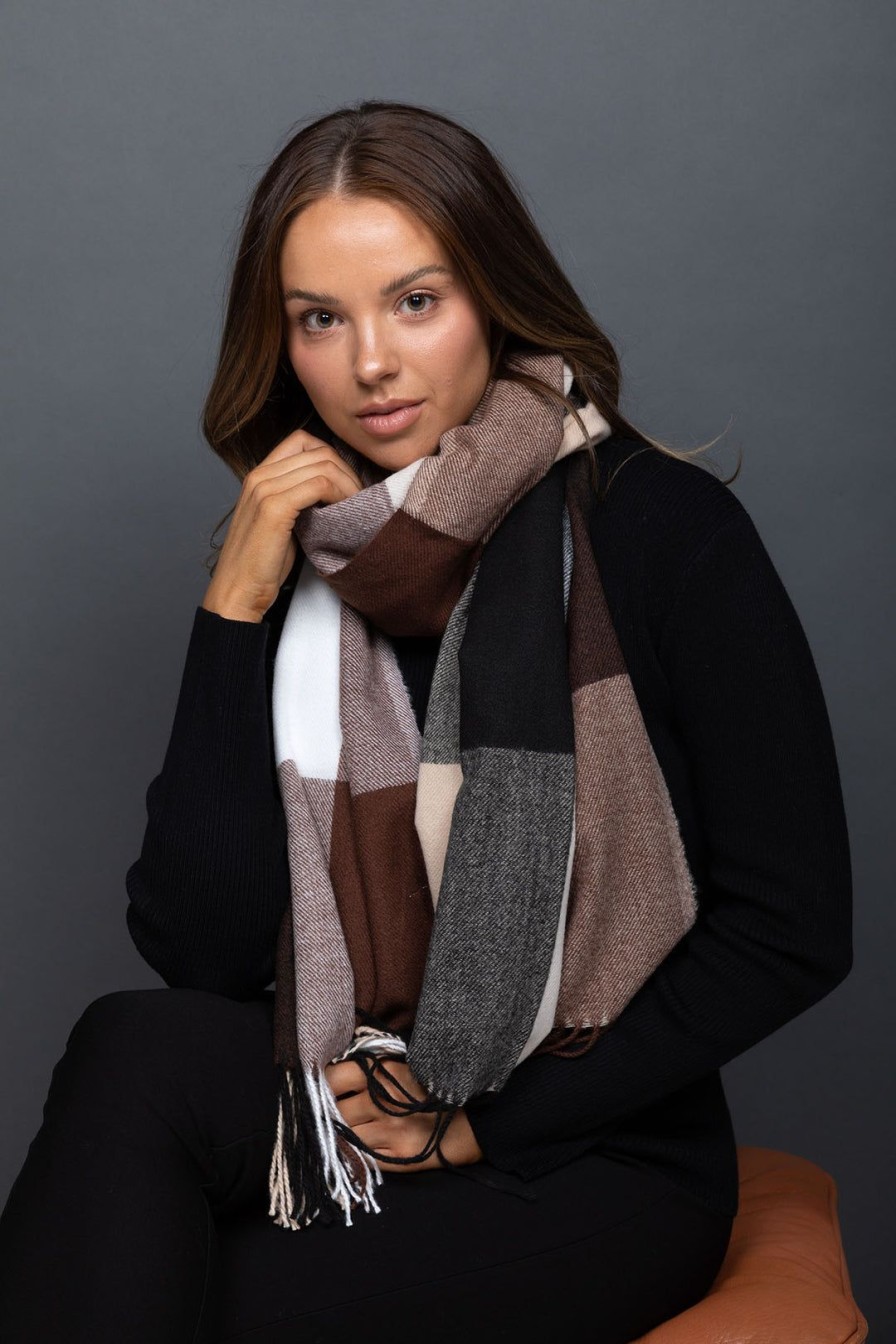 Accessories Brave & True | Bonnie Check Scarf | Choc | Bt19