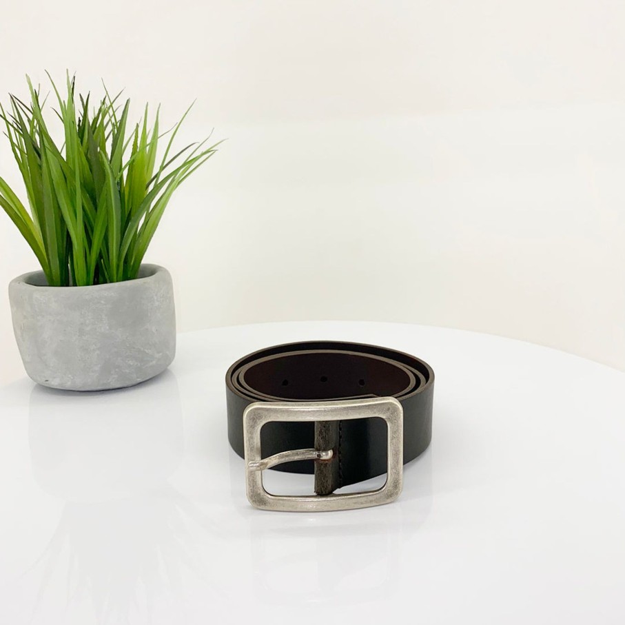 Accessories Vanzetti | Square Buckle Leather Belt | Chocolate | V1