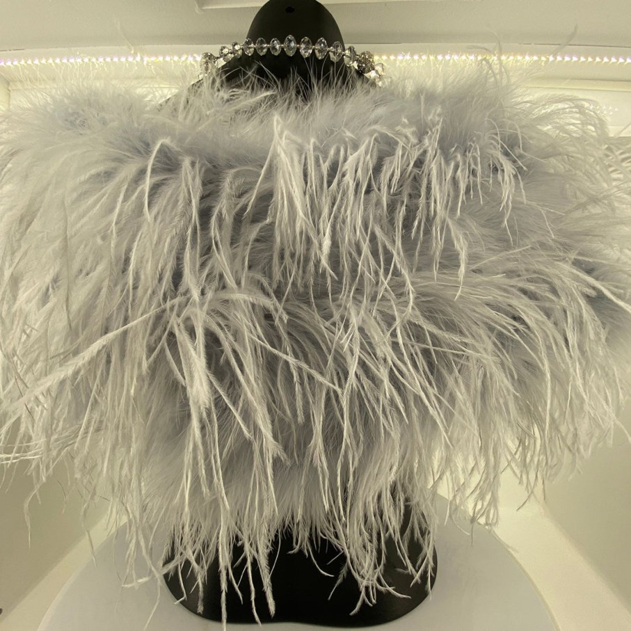 Accessories Pizazz Boutique | Ostrich Feather Shrug | Light Grey | Fi2