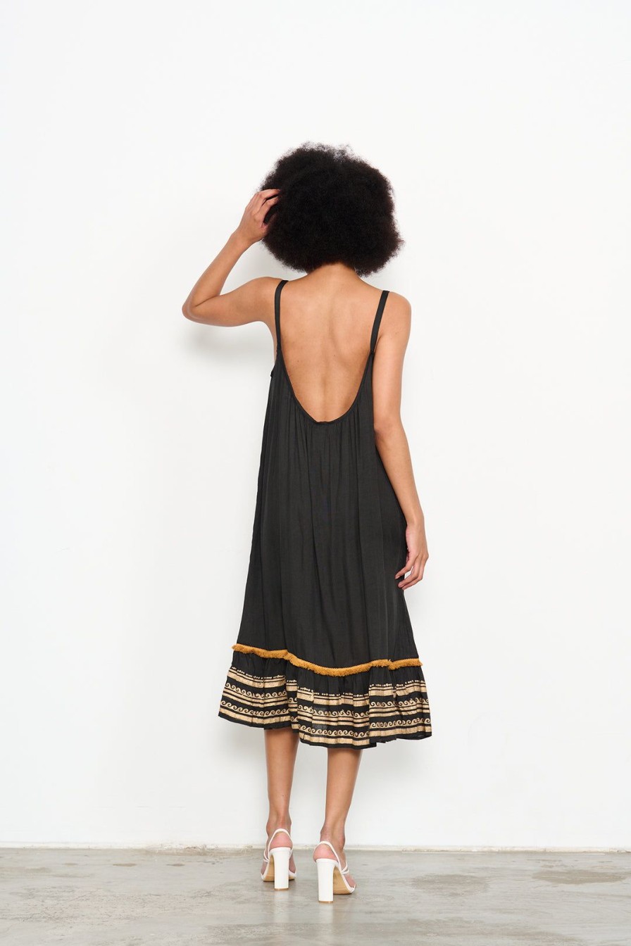 All Clothing Caju | Block Print Scoop Back Dress | Caj34 Black