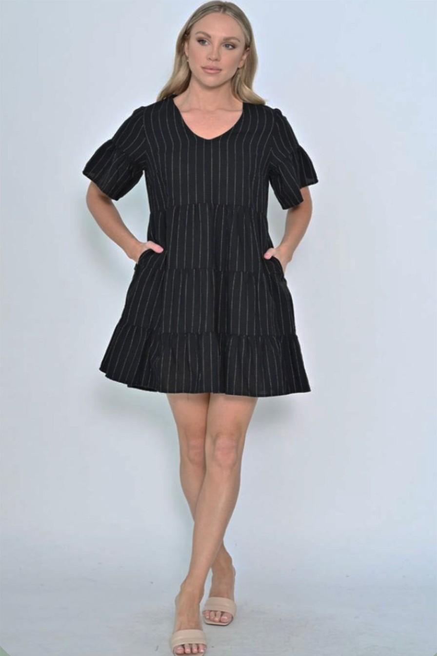 All Clothing New U Collection | Pinstripe Linen Dress | | Nu4 Black