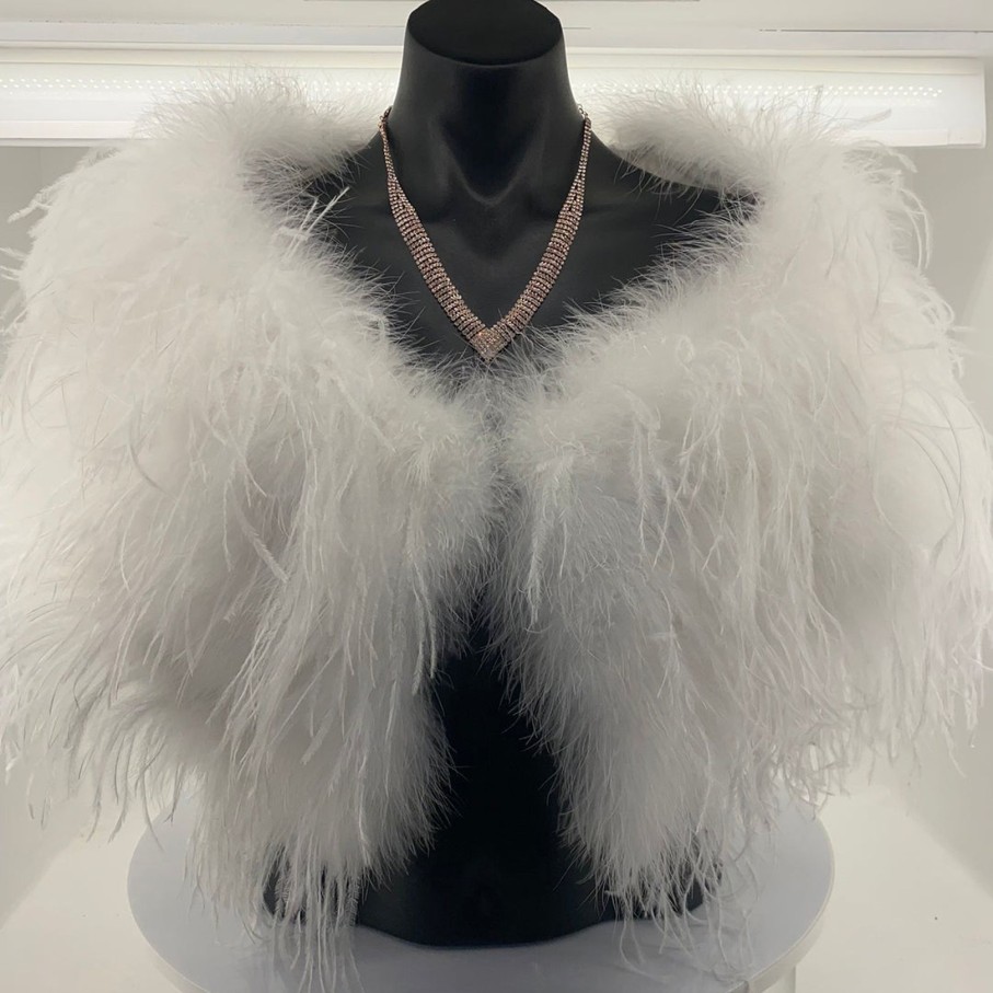 Accessories Pizazz Boutique | Ostrich Feather Shrug | White | Fi2