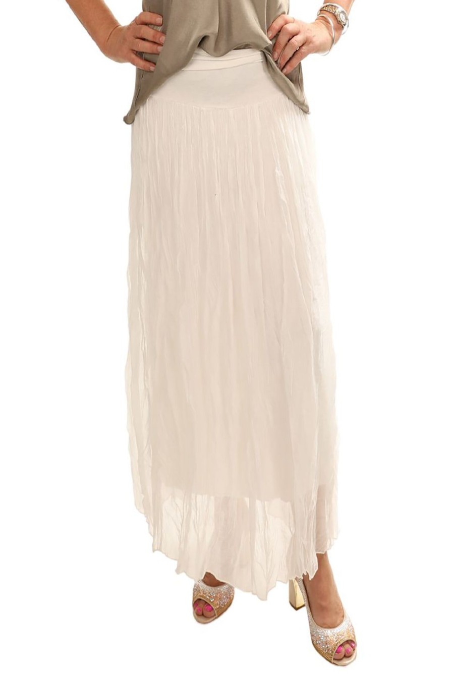 All Clothing Cindy G | Pleated Silk Jersey Skirt | Ivory | Cg40