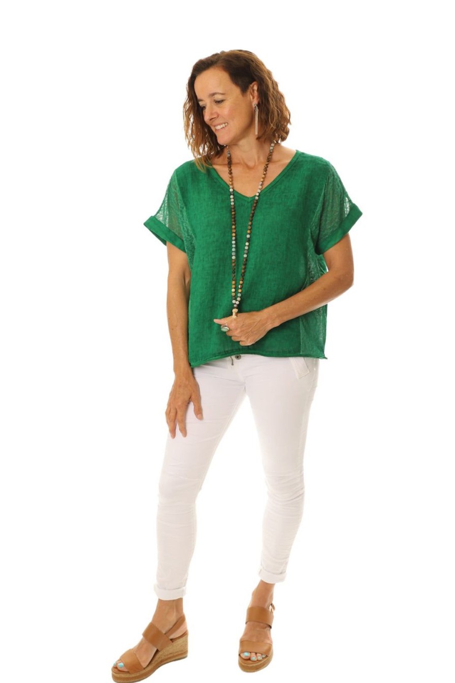 All Clothing So French So Chic | Linen Art Top | Jade | Sf1