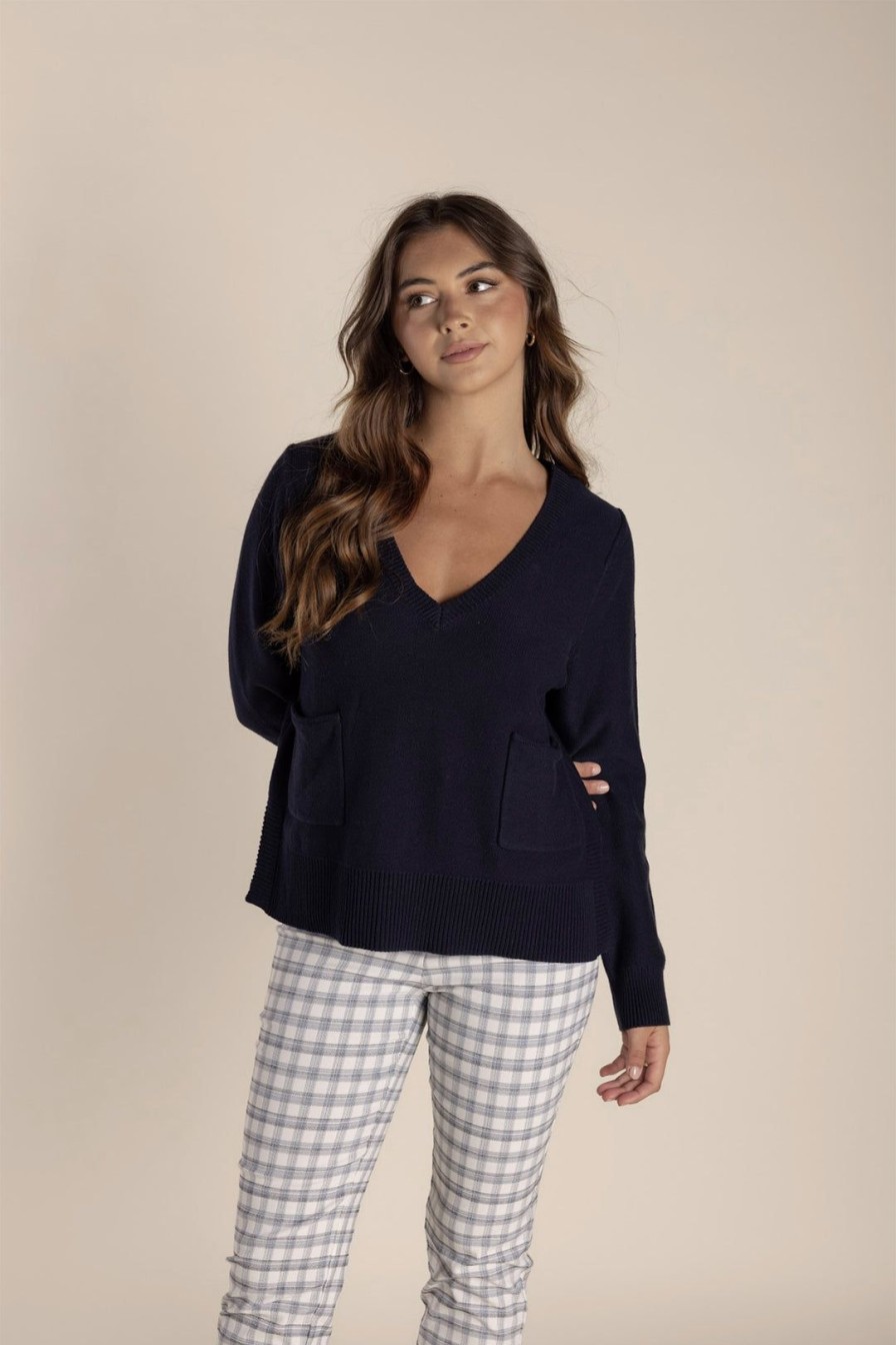 All Clothing Two-T's | Tamilo Pocket Sweater Tt11 Navy