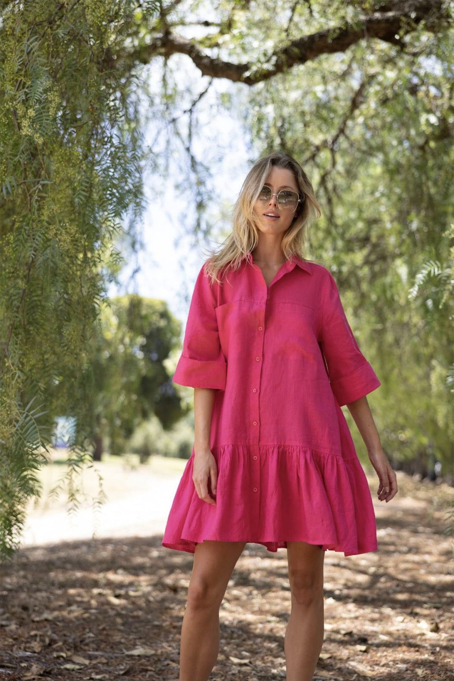 All Clothing Two-T's | Flounce Linen Dress | Raspberry | Tt19