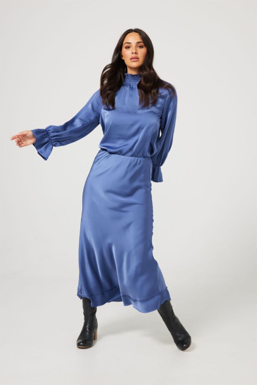 All Clothing Brave & True | Carrington Skirt | Petrol Blue Satin | Bt34