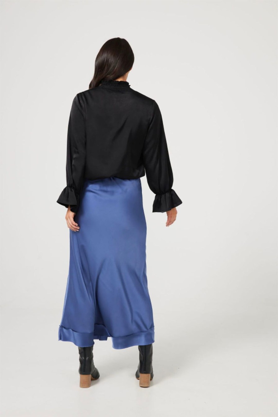 All Clothing Brave & True | Carrington Skirt | Petrol Blue Satin | Bt34