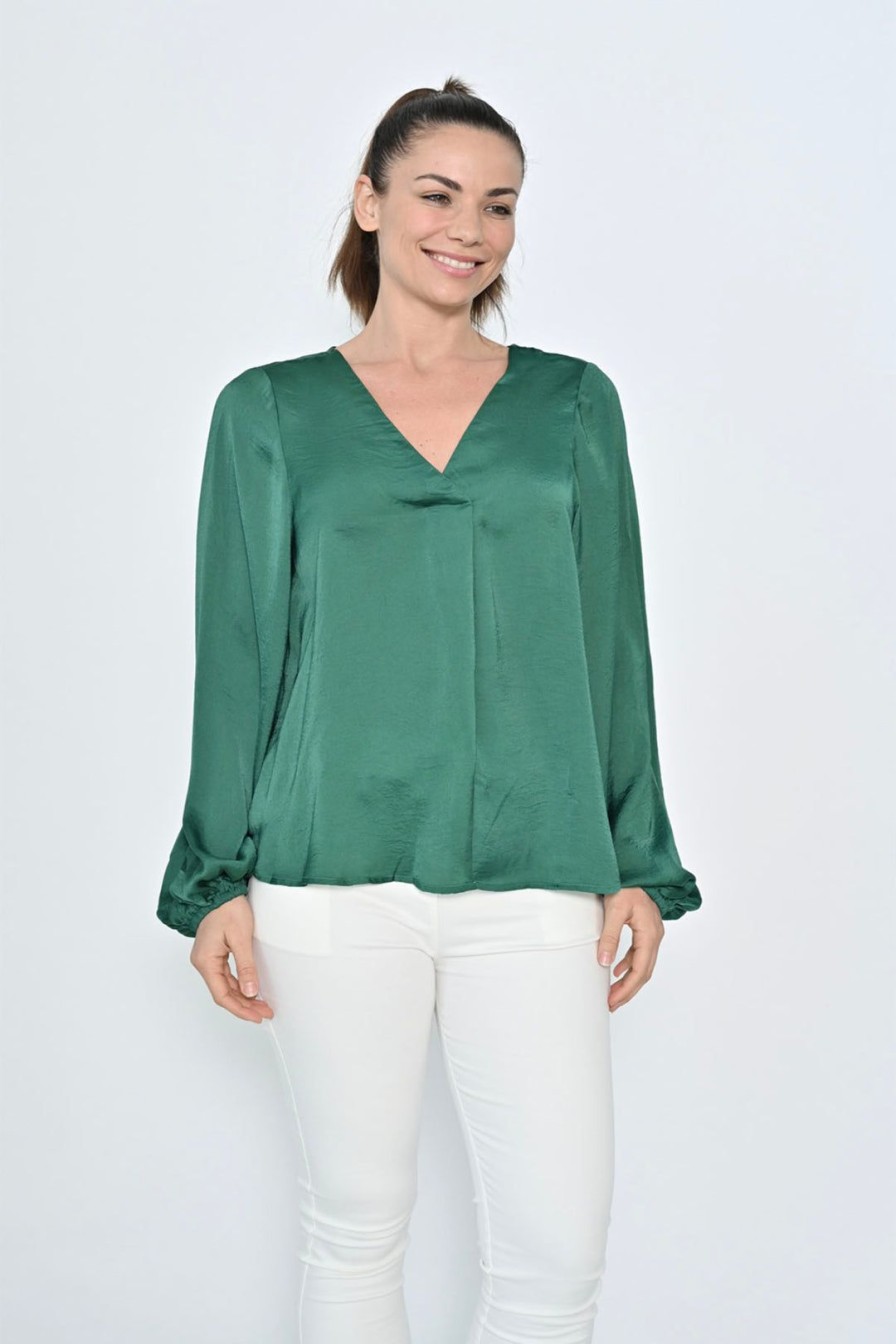 All Clothing Cali & Co | Sandra V Neck Top | Emerald | Cc1 Green